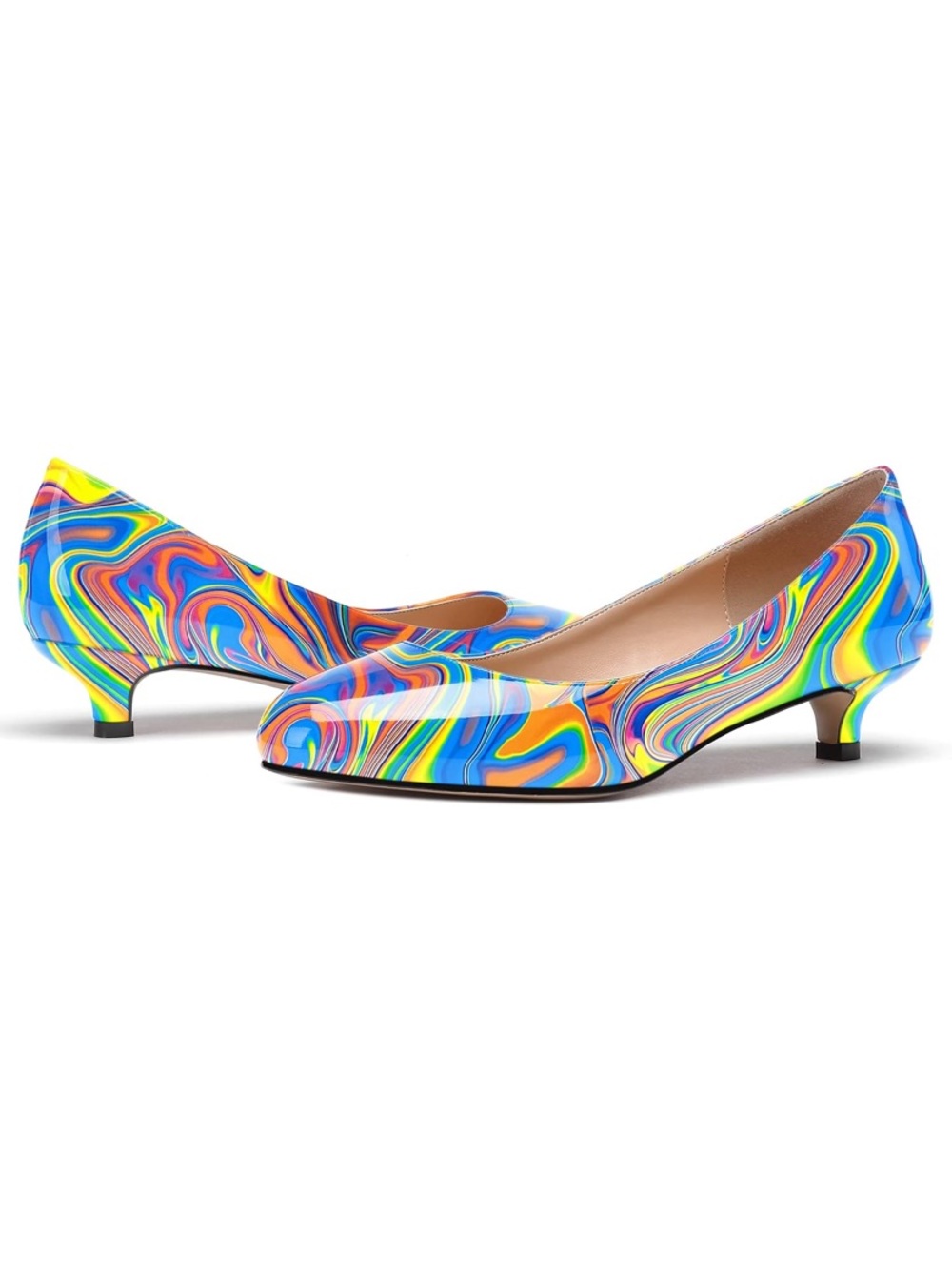 Multicolor Swirl Low Kitten Heel Pumps - Women